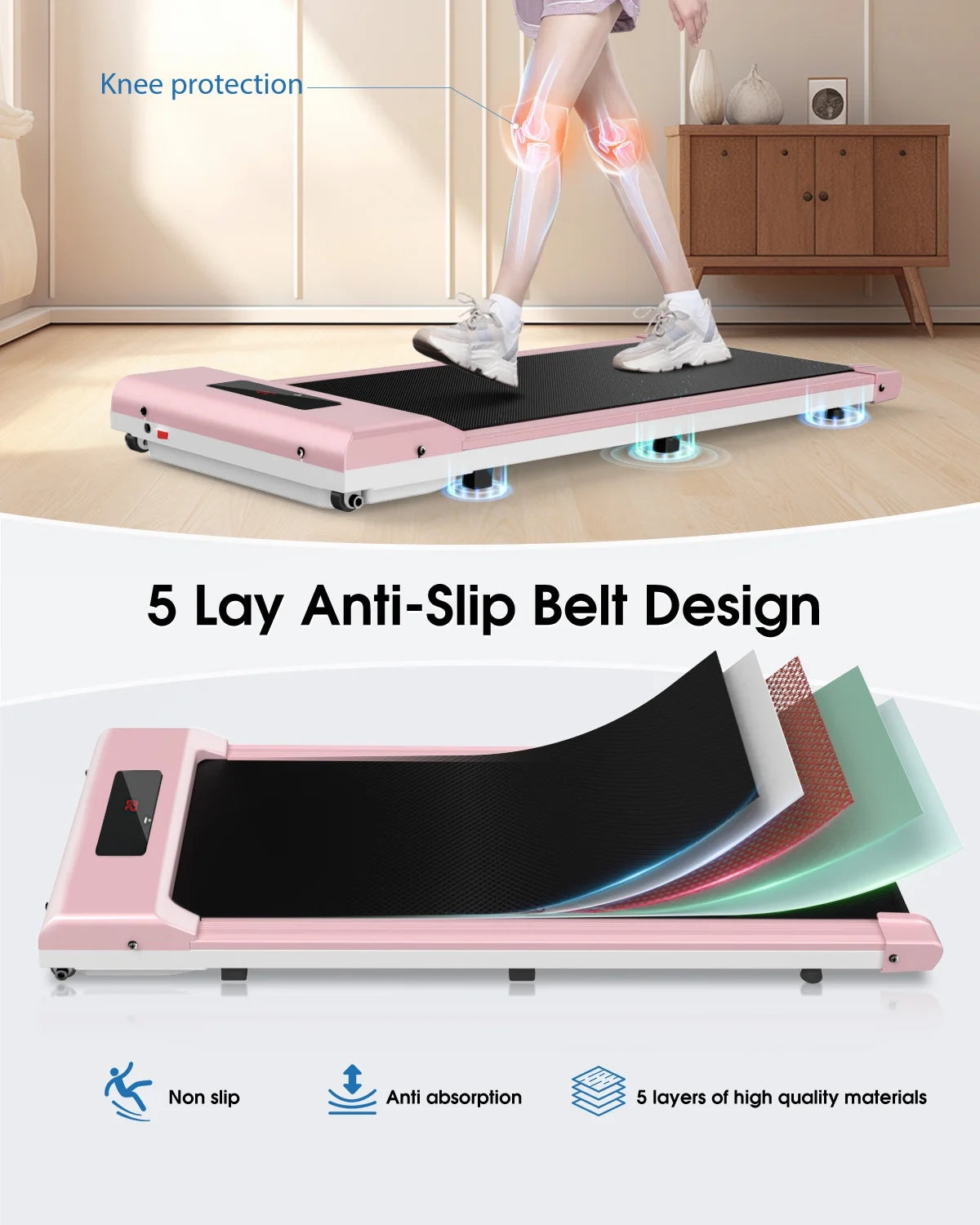 Walking Pad Treadmill 265Lb, under Desk Treadmill with Remote Control, Speed Range 0.6-6.2Mph, Pink