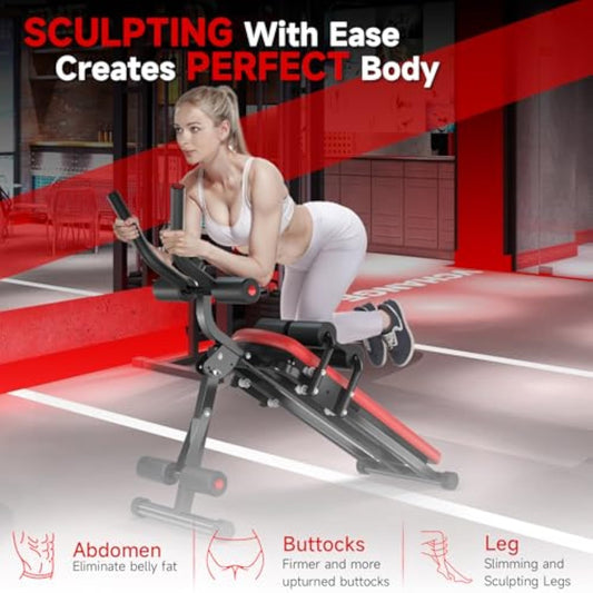 Foldable Ab Machine, Ab Workout Equipment for Home, LCD Display, Red