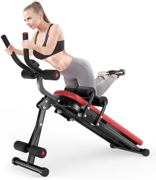 Foldable Ab Machine, Ab Workout Equipment for Home, LCD Display, Red